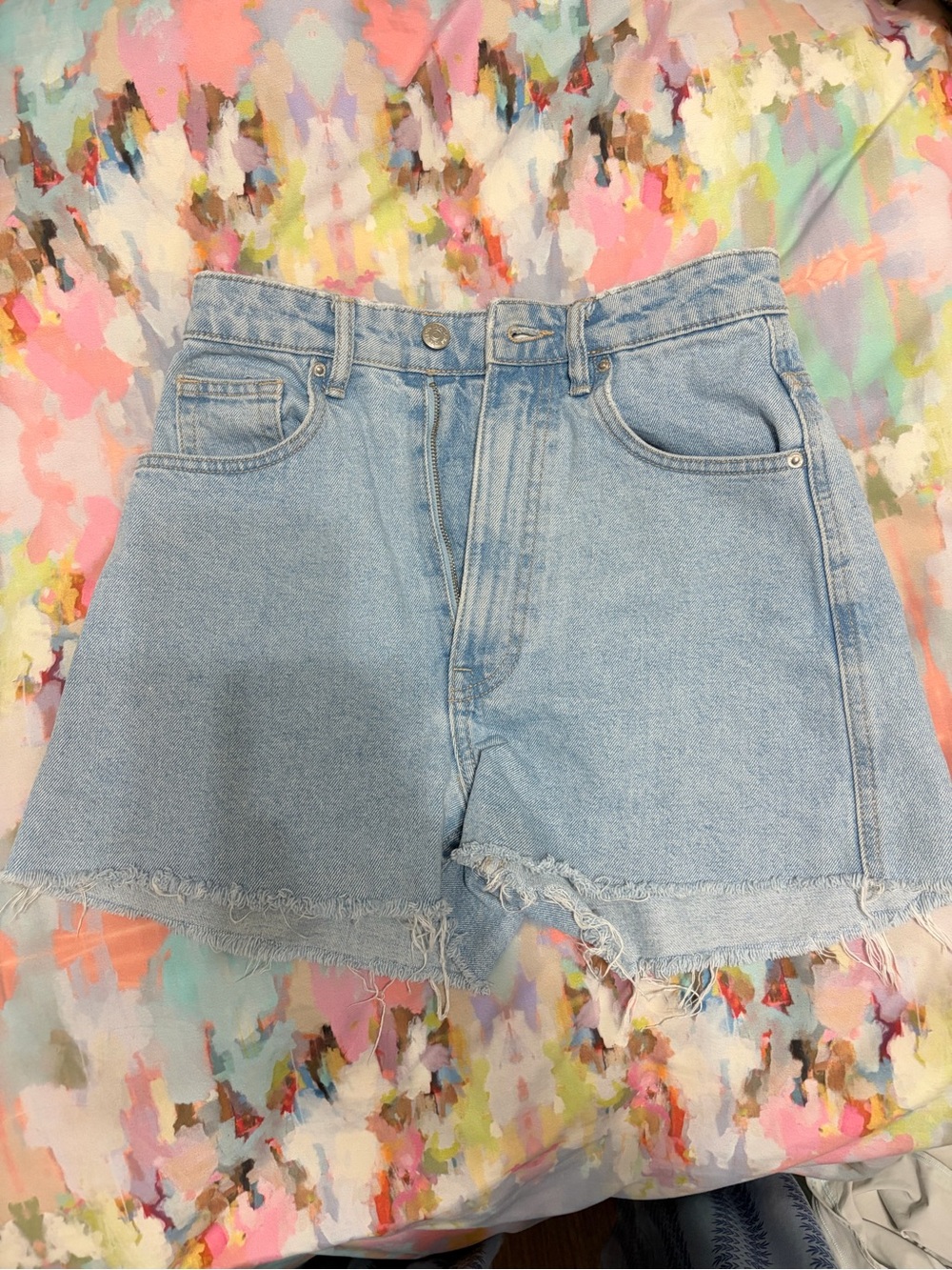 Zara Light Blue High-Waist Denim Shorts